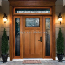 Contemporary exterior fancy wood window entry door with 2 side lites top transom